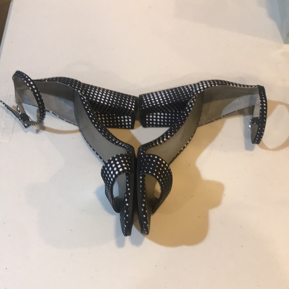 Unisa Linda Black and White Polka Dot Ankle Strap Block Heel Sandals-Size 8.5